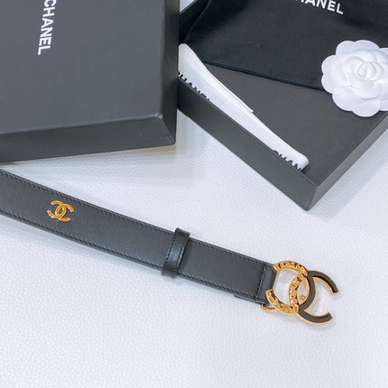 CC BELT 30MM IN BLACK SMOOTH CALFSKIN GOLD MIX BLACK HARDWARE