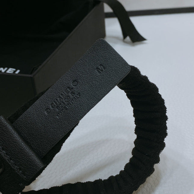 CC ELASTIC BELT 30MM IN BLACK WOOL FABRIC SILVER HARDWARE WITH RHINSTONES