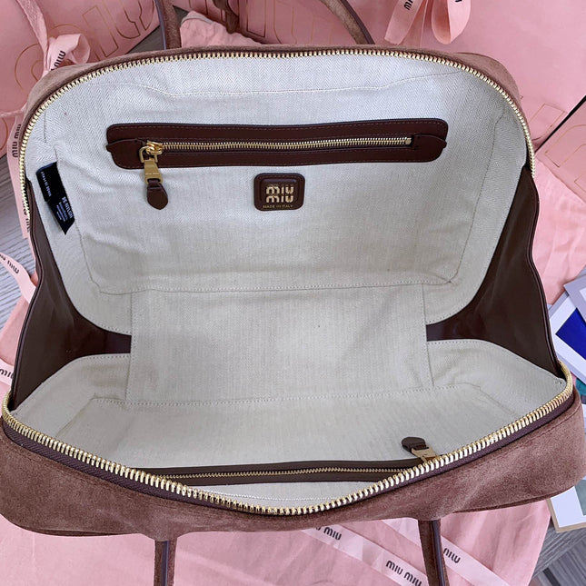 BEAU TOP HANDLE BAG 34 IN BROWN SUEDE