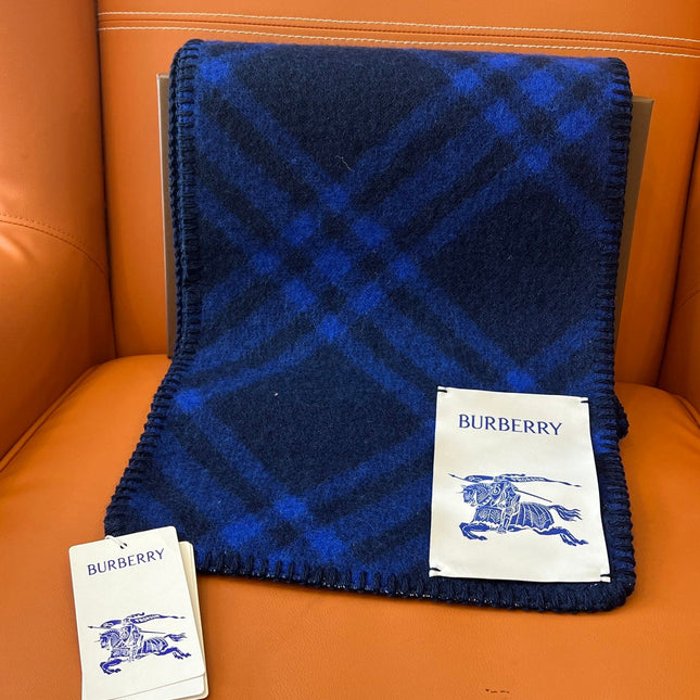 CHECK WOOL 182 CM SCARF NAVY BLUE 405049