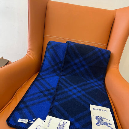 CHECK WOOL 182 CM SCARF NAVY BLUE 405049