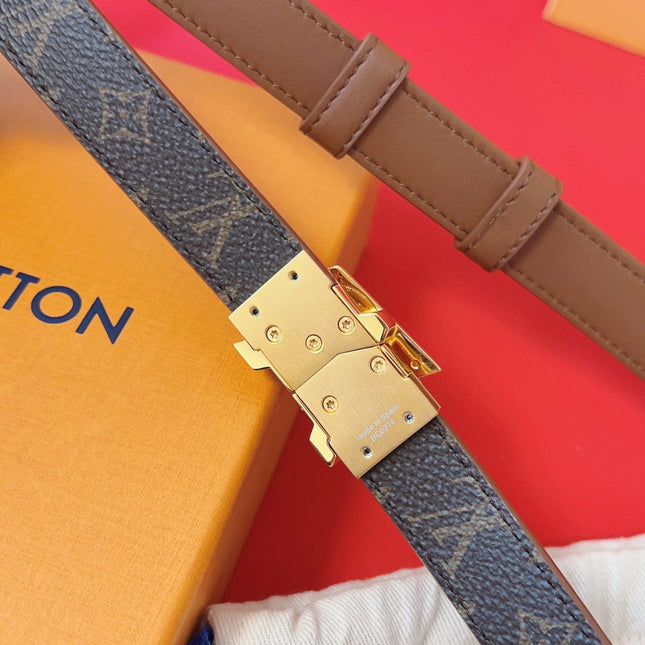 LV GO-14 20MM BELT IN BRONZE BROWN CALFSKIN GOLD HARDWARE