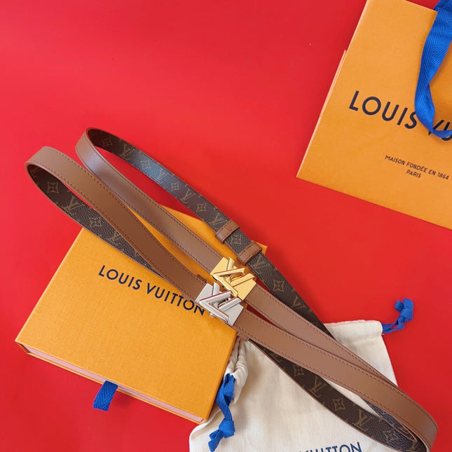 LV GO-14 20MM BELT IN BRONZE BROWN CALFSKIN GOLD HARDWARE