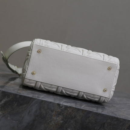 LADY BAG 24 IN WHITE GRAPHIC CANNAGE CALFSKIN PALE GOLD-FINISH METAL CHARMS
