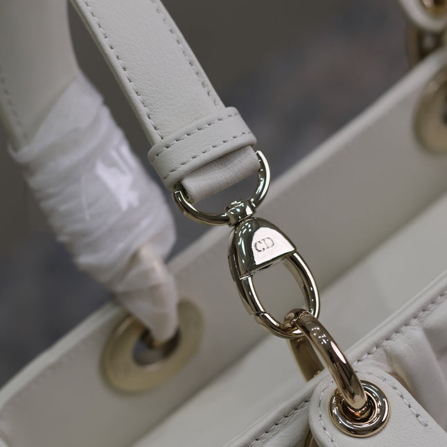 LADY BAG 24 IN WHITE GRAPHIC CANNAGE CALFSKIN PALE GOLD-FINISH METAL CHARMS