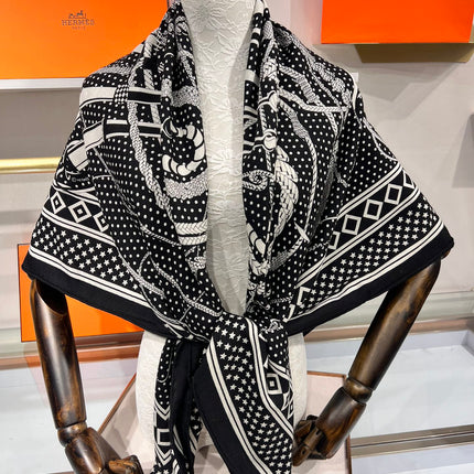 SCARF 140 CM IN BLACK MIX WHITE CASHMERE AND SILK 379767