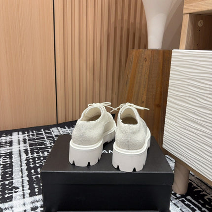 CC OXFORD SHOES IN WHITE TWEED AND CALFSKIN