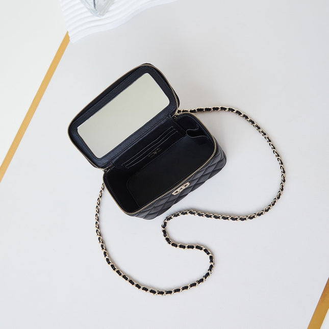 CHANEL 25S MINI VANITY BAG 16 CM IN BLACK LAMBSKIN WITH CRYSTAL-EMBELLISHED CC LOGO