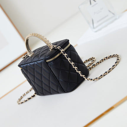 CHANEL 25S MINI VANITY BAG 16 CM IN BLACK LAMBSKIN WITH CRYSTAL-EMBELLISHED CC LOGO