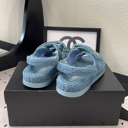 CC DAD SANDAL AEGEAN BLUE LAMB FUR