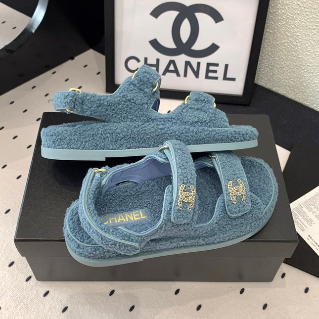 CC DAD SANDAL AEGEAN BLUE LAMB FUR