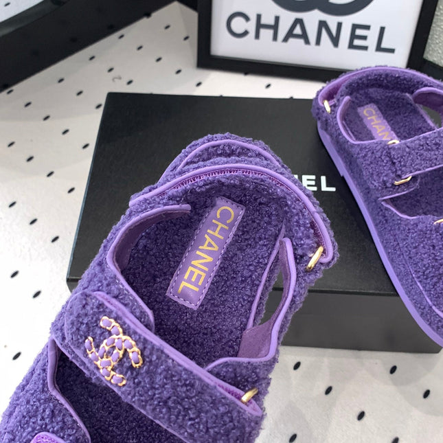 CC DAD SANDAL PLUM PURPLE LAMB FUR