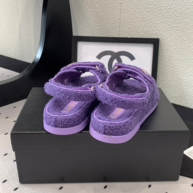 CC DAD SANDAL PLUM PURPLE LAMB FUR