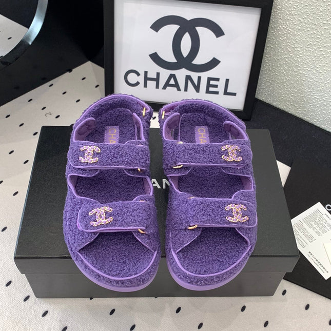 CC DAD SANDAL PLUM PURPLE LAMB FUR