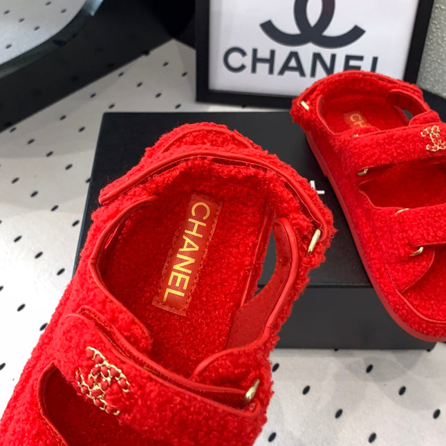 CC DAD SANDAL CRIMSON RED LAMB FUR
