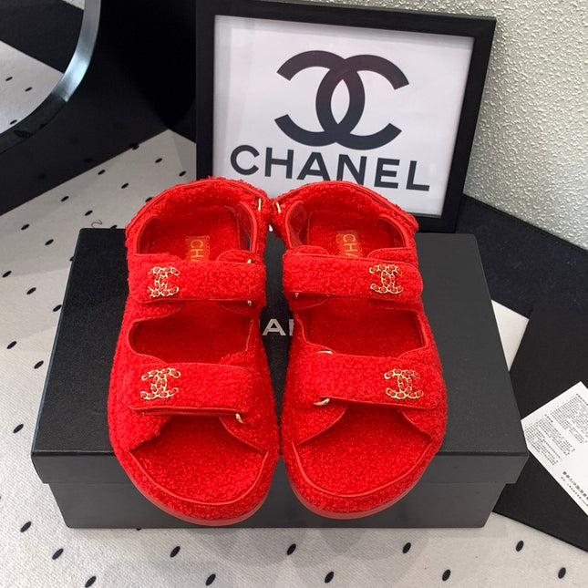 CC DAD SANDAL CRIMSON RED LAMB FUR