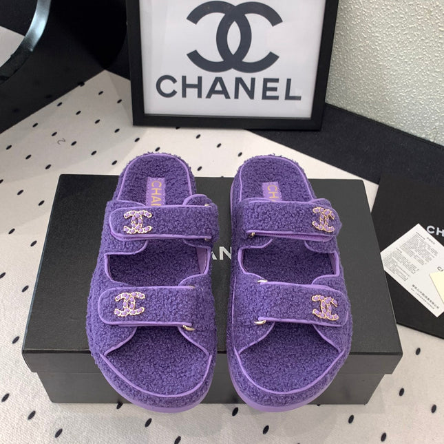 CC DAD SANDAL MULE IN PLUM PURPLE LAMB FUR