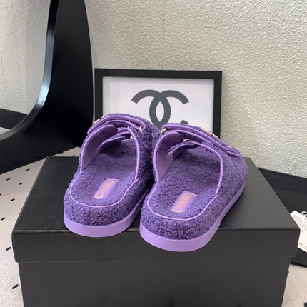CC DAD SANDAL MULE IN PLUM PURPLE LAMB FUR