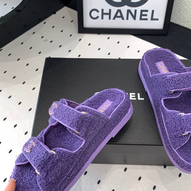 CC DAD SANDAL MULE IN PLUM PURPLE LAMB FUR