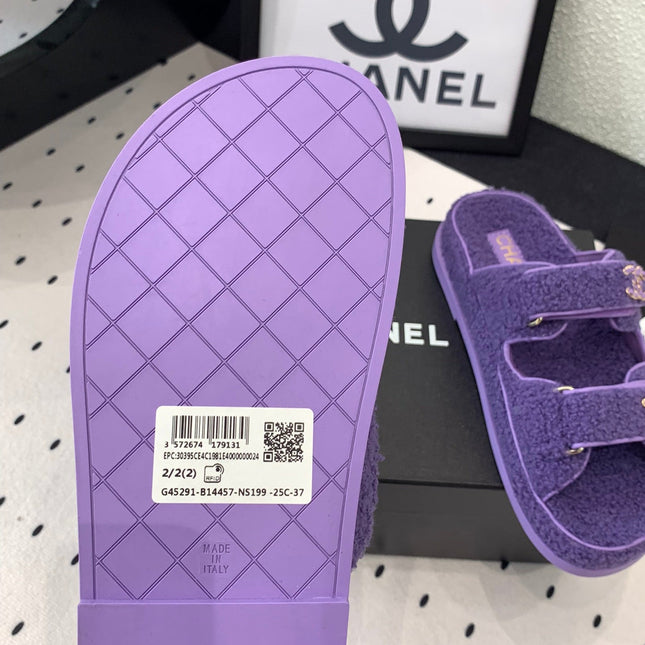 CC DAD SANDAL MULE IN PLUM PURPLE LAMB FUR