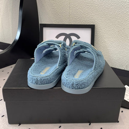 CC DAD SANDAL MULE IN AEGEAN BLUE LAMB FUR