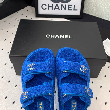 CC DAD SANDAL MULE IN AZURE BLUE LAMB FUR