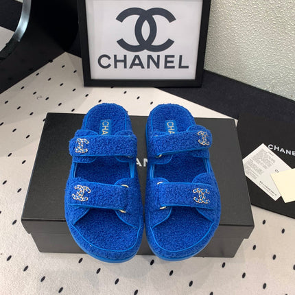 CC DAD SANDAL MULE IN AZURE BLUE LAMB FUR