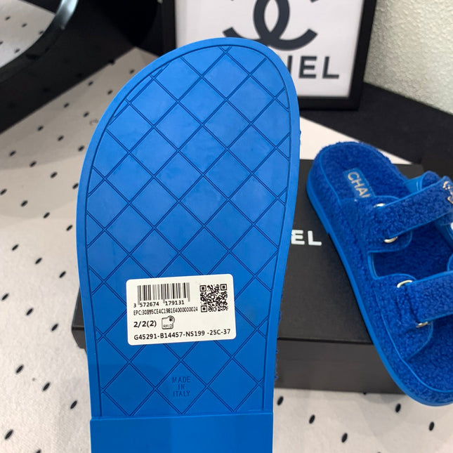 CC DAD SANDAL MULE IN AZURE BLUE LAMB FUR