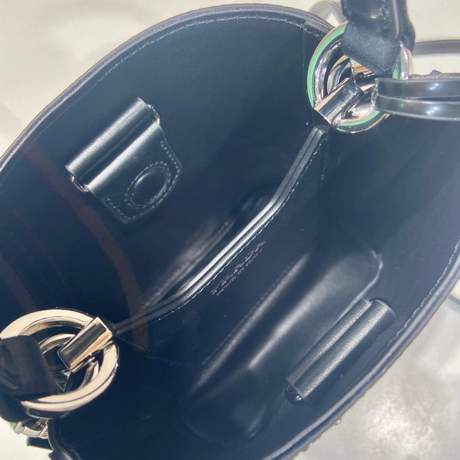 PANIER BUCKET BAG 16 IN BLACK CALFSKIN ATTACHED FULL CRYSTALS
