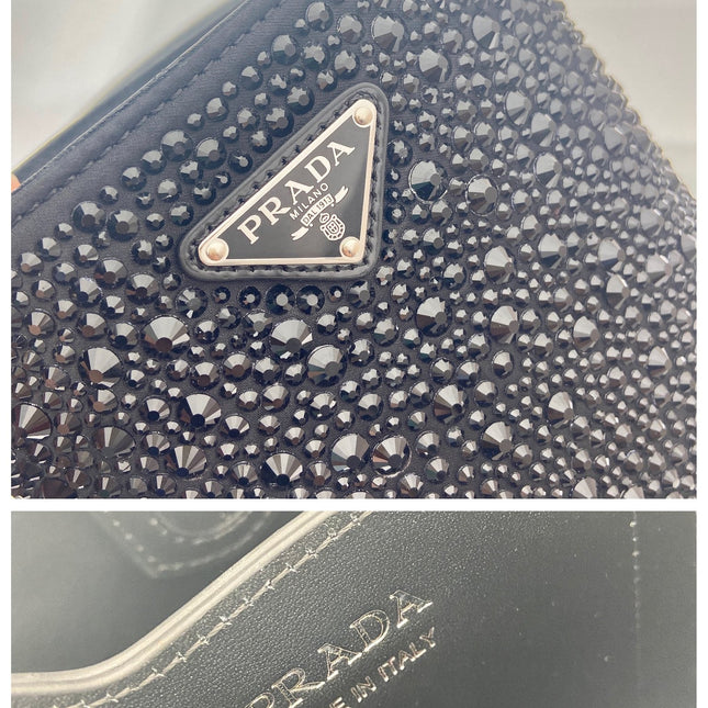 PANIER BUCKET BAG 16 IN BLACK CALFSKIN ATTACHED FULL CRYSTALS