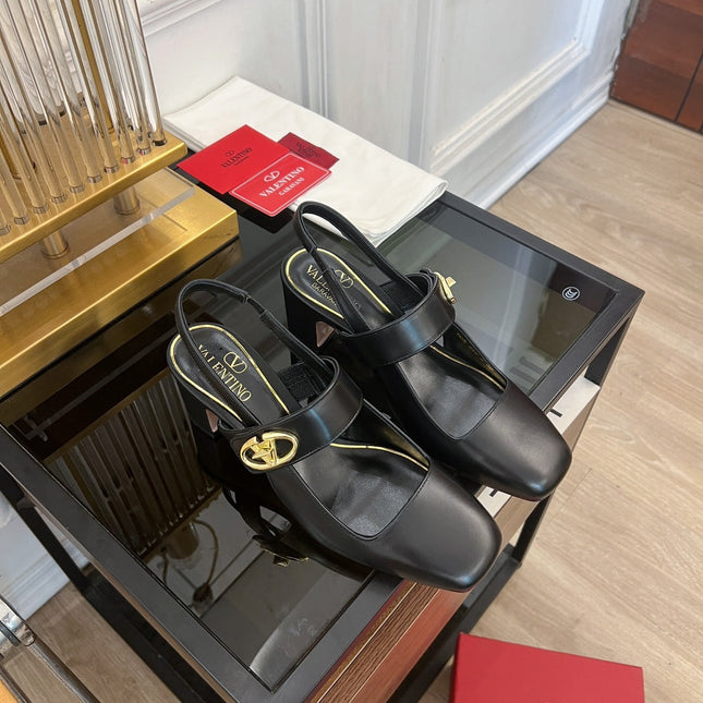 MARY-JANE VLOGO LOCKER SLINGBACK PUMPS BLACK SHEEPSKIN 60 MM