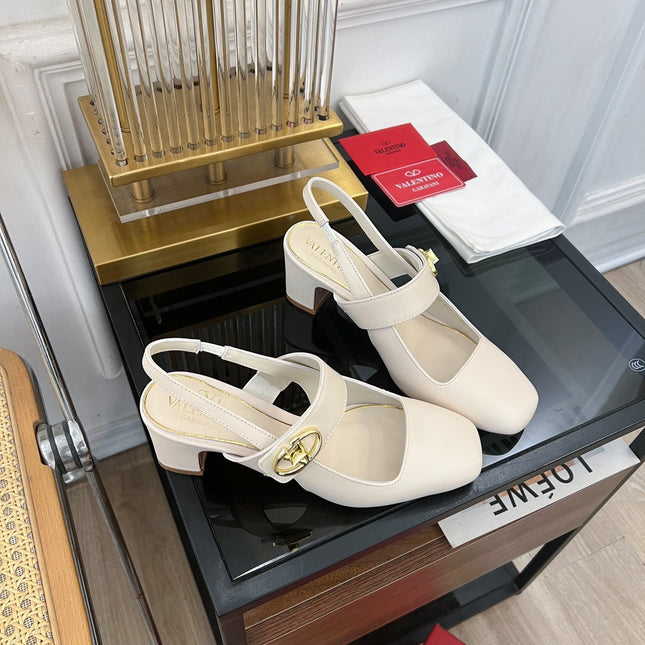 MARY-JANE VLOGO LOCKER SLINGBACK PUMPS WHITE SHEEPSKIN 60 MM