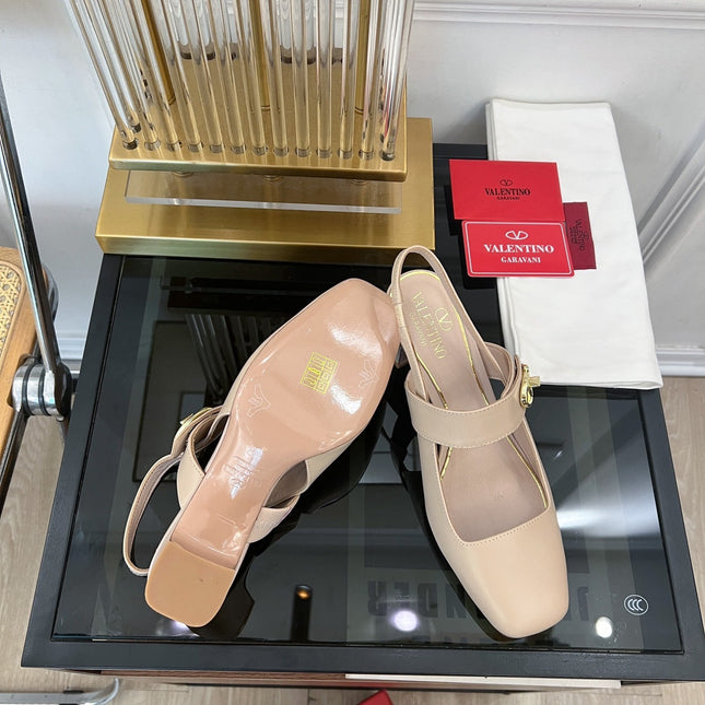 MARY-JANE VLOGO LOCKER SLINGBACK PUMPS BEIGE TAN SHEEPSKIN 60 MM