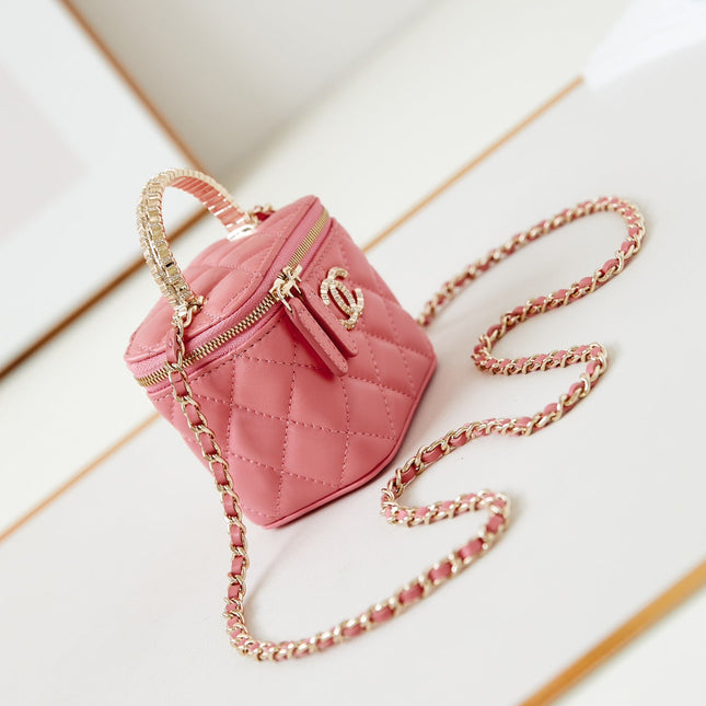 CHANEL 25S MINI VANITY BAG 11 CM IN PEACH PINK LAMBSKIN WITH CRYSTAL-EMBELLISHED CC LOGO