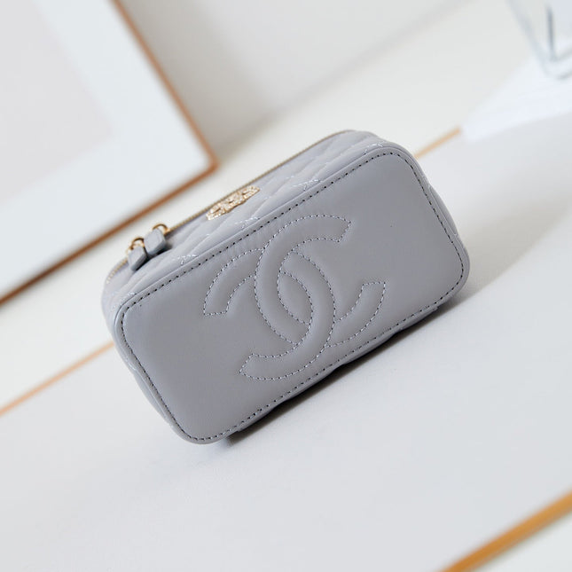 CHANEL 25S MINI VANITY BAG 16 CM IN GREY LAMBSKIN WITH CRYSTAL-EMBELLISHED CC LOGO