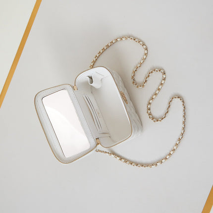 CHANEL 25S MINI VANITY BAG 16 CM IN WHITE LAMBSKIN WITH CRYSTAL-EMBELLISHED CC LOGO