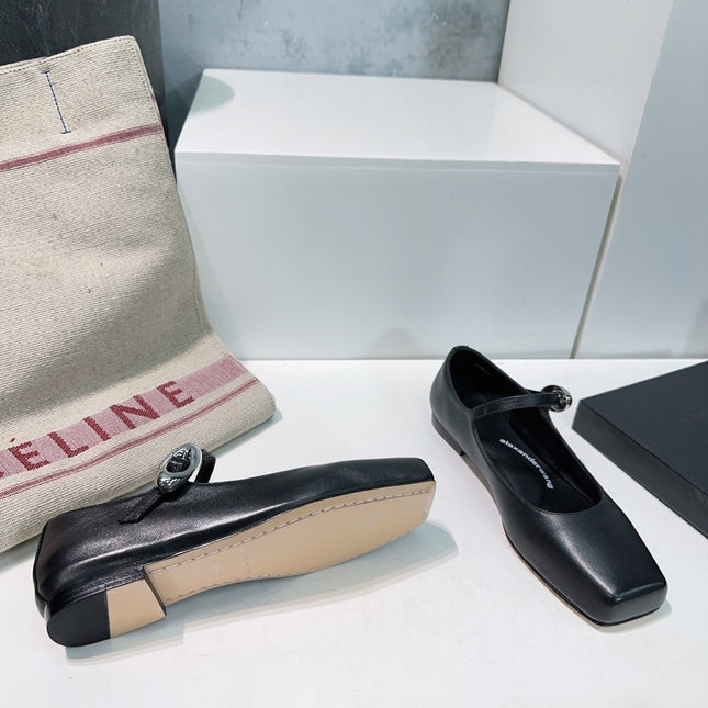 EMBELLISHED BILLIE FLATS IN BLACK CALFSKIN