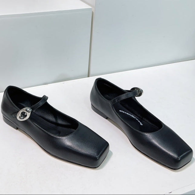 EMBELLISHED BILLIE FLATS IN BLACK CALFSKIN