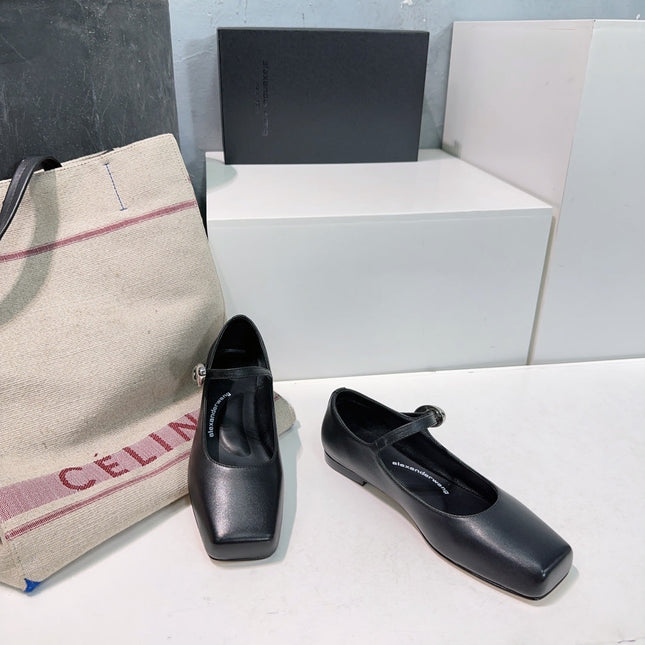 EMBELLISHED BILLIE FLATS IN BLACK CALFSKIN