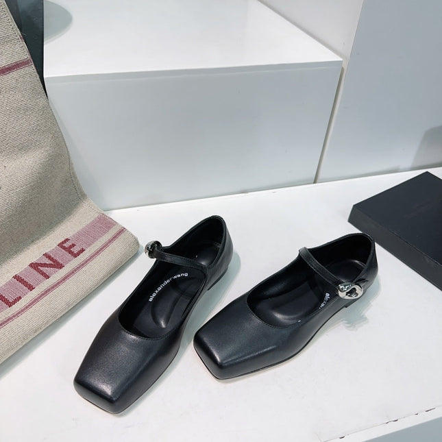 EMBELLISHED BILLIE FLATS IN BLACK CALFSKIN