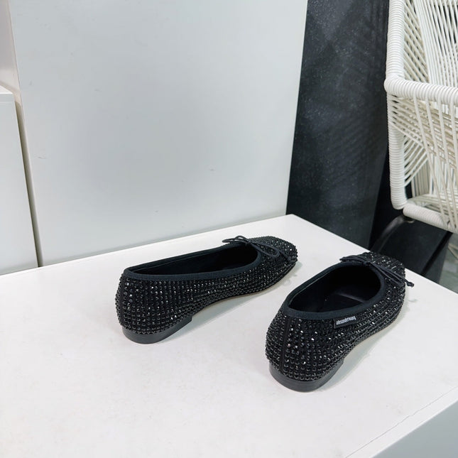 EMBELLISHED BILLIE FLATS IN BLACK CRYSTAL SATIN