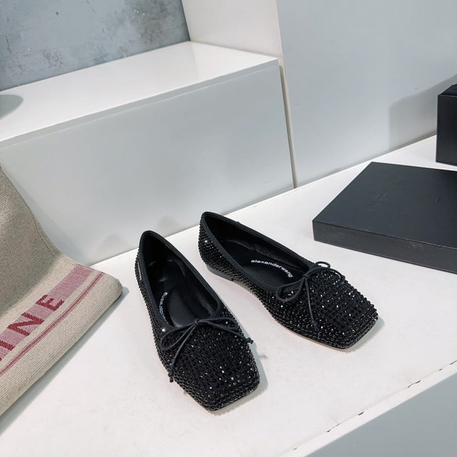 EMBELLISHED BILLIE FLATS IN BLACK CRYSTAL SATIN