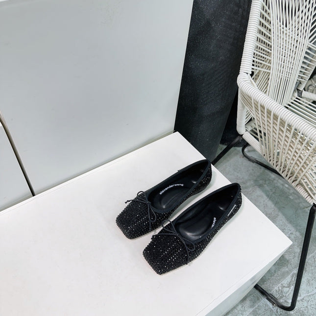 EMBELLISHED BILLIE FLATS IN BLACK CRYSTAL SATIN