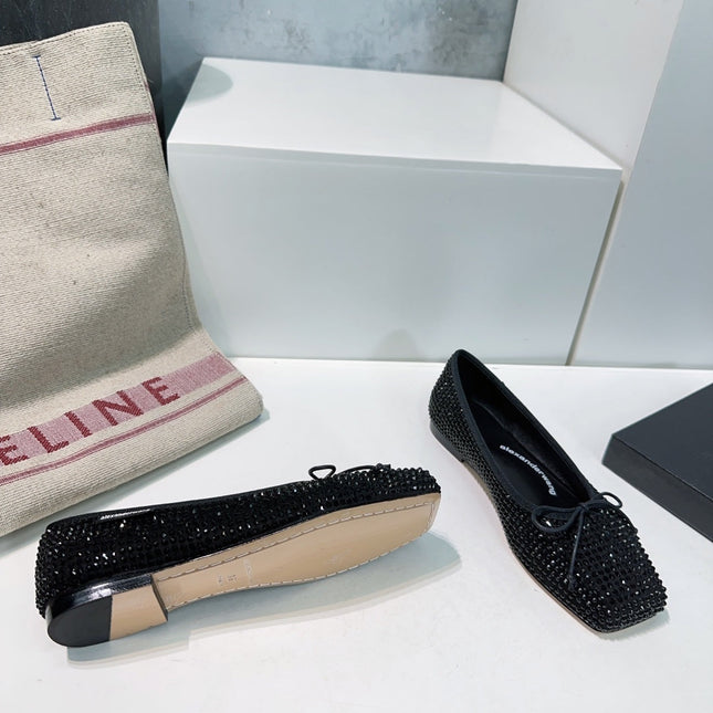 EMBELLISHED BILLIE FLATS IN BLACK CRYSTAL SATIN