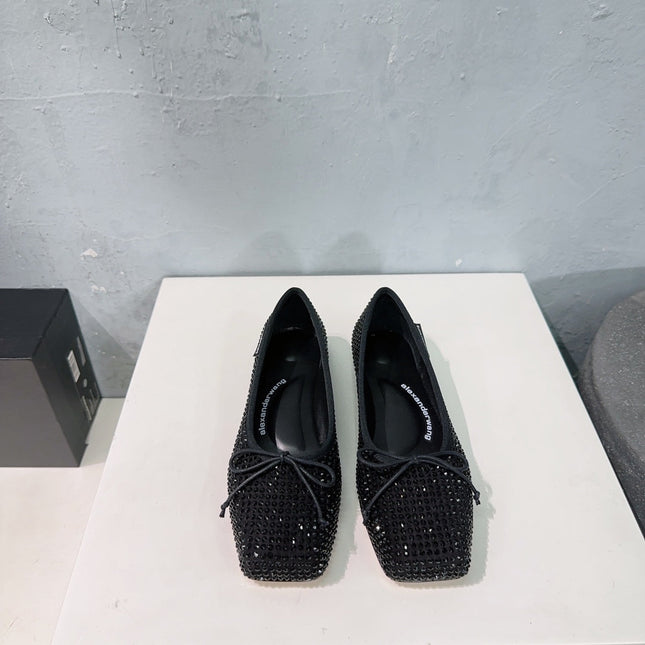 EMBELLISHED BILLIE FLATS IN BLACK CRYSTAL SATIN