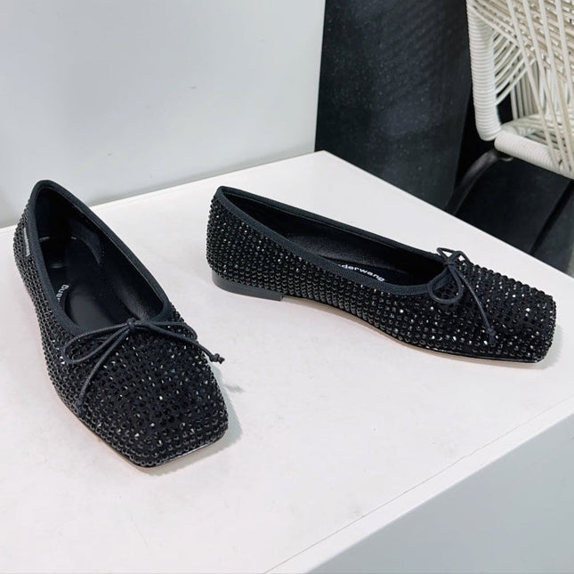 EMBELLISHED BILLIE FLATS IN BLACK CRYSTAL SATIN