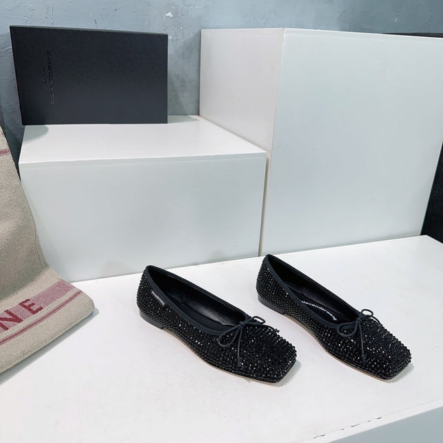EMBELLISHED BILLIE FLATS IN BLACK CRYSTAL SATIN