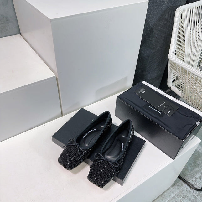 EMBELLISHED BILLIE FLATS IN BLACK CRYSTAL SATIN