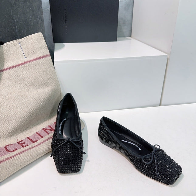 EMBELLISHED BILLIE FLATS IN BLACK CRYSTAL SATIN