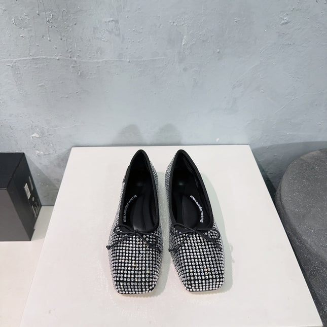 EMBELLISHED BILLIE FLATS IN BLACK MIX WHITE CRYSTAL SATIN